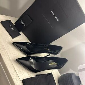 Saint Laurent Zoe Black Pointed Toe Slip On High Heels Women’s Size 38 1/2